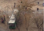 На Алексеевке троллейбус занесло в зеленую зону