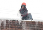Внимание, сосульки! Снег и ледяные наросты с крыш харьковских домов убирают альпинисты